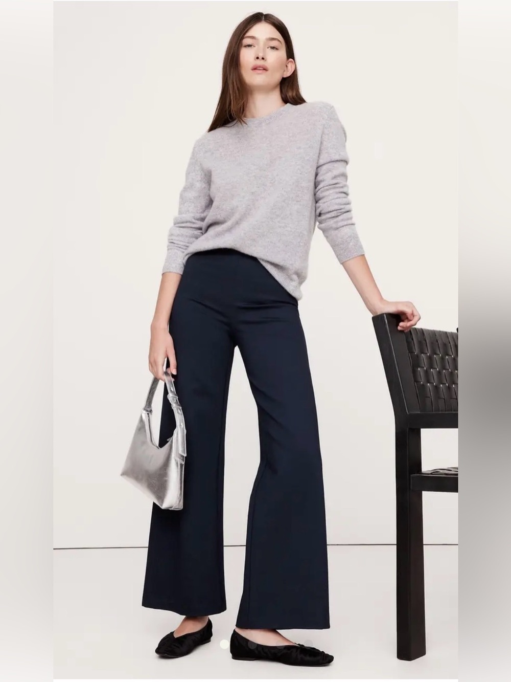 Banana Republic Navy Wide-Leg Cropped Everywhere Ponte Pants